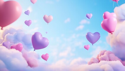 Heart Balloons Floating in a Dreamy Sky