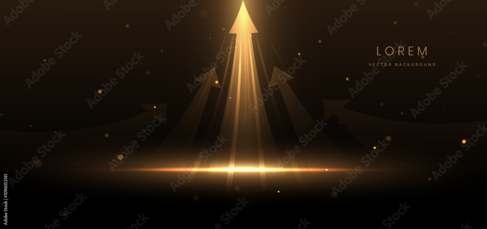 Wall mural golden arrow on dark brown background with lighting effect and sparkle.
