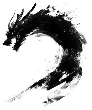 Chinese ink brush strokes dragon element PNG transparent 