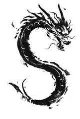 Chinese ink brush strokes dragon element PNG transparent 