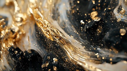 「流れる色彩: 黄金と色の幻想的な融合」 By