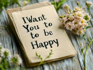 Naklejka premium A heartfelt message on paper surrounded by flowers, conveying a wish for happiness.