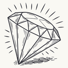 Elegant Hand-Drawn Diamond with Light Reflection