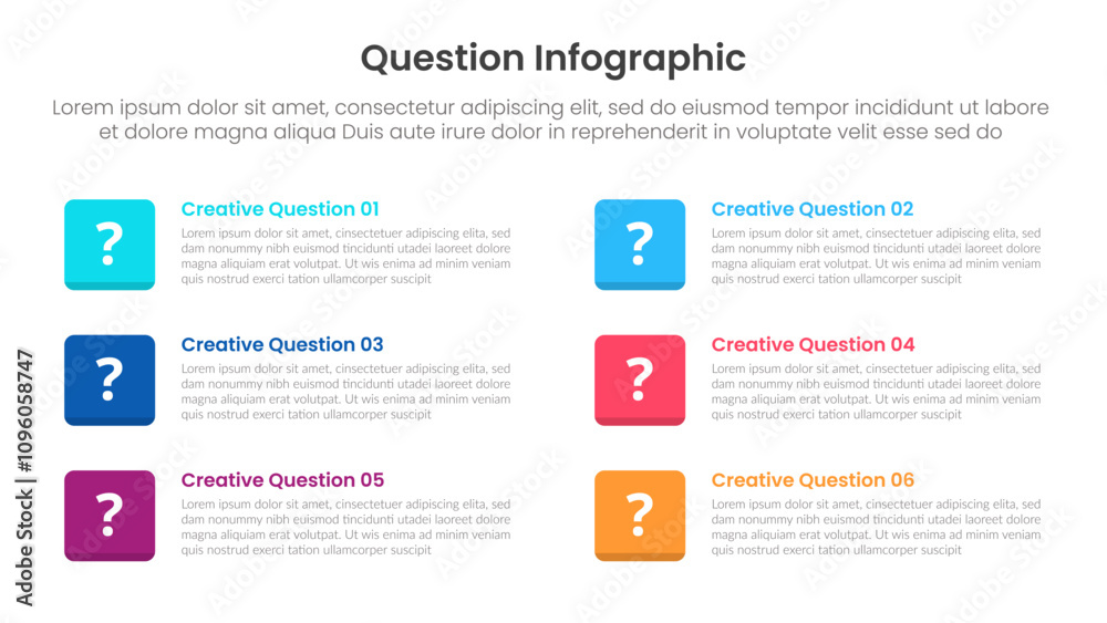 Poster question infographic template banner with simple round square with full stack position 6 points for 