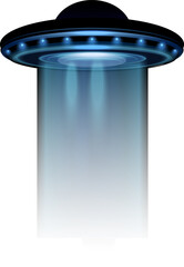 Ufo beaming light. Realistic futuristic teleport effect