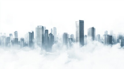 Fototapeta premium futuristic white city skyline building with fog white building background. Generative AI