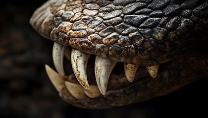 Obraz premium Close-up of a reptilian mouth showcasing sharp teeth and textured scales.
