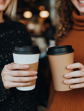Happy young freinds getting coffee at a local coffee shop.