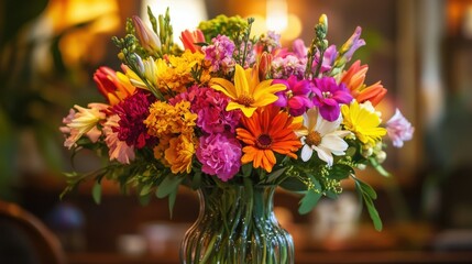Vibrant flower bouquet arranged in a glass vase