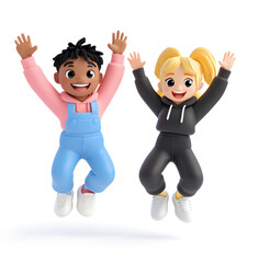 3D Render Two People Jumping