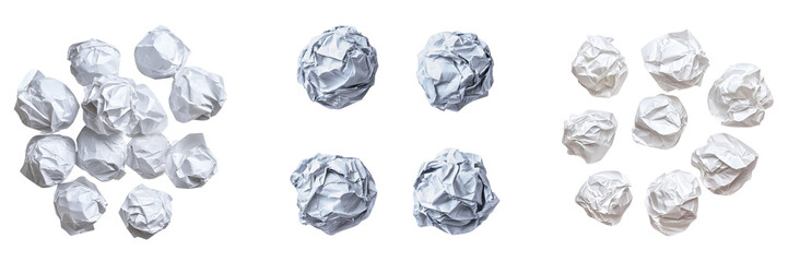 Fototapeta premium Set of crumpled paper ball isolated on a transparent background
