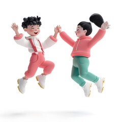 3D Render Two People Jumping