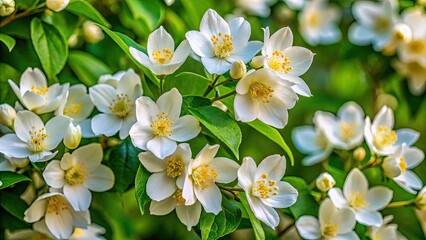 Obraz premium Aerial Photography of English Dogwood and Sweet Mock-Orange in Bloom - Captivating Floral Landscape with Lush Greenery and Delicate White Flowers
