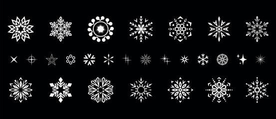 Snowflakes icon collection. Graphic modern black and white ornament.