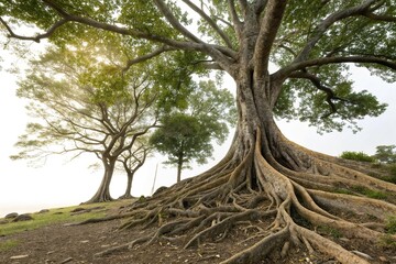 Obraz premium Tree roots stretching out in multiple directions, tree, sprawling