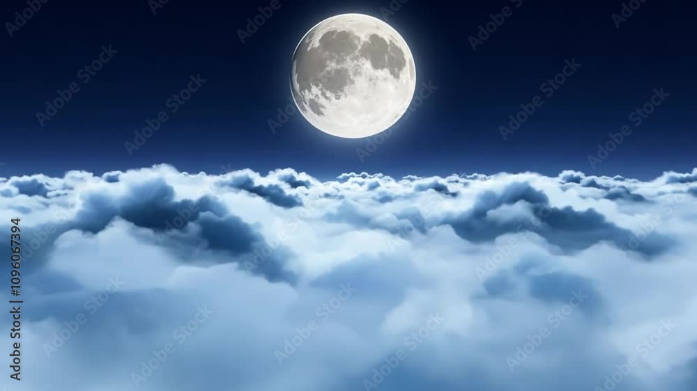 Aufkleber The night is illuminated by a vibrant full moon shining brightly over a thick layer of fluffy clouds, creating a tranquil and enchanting atmosphere.
