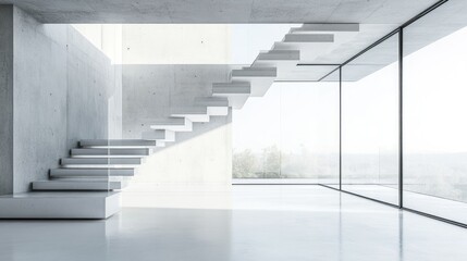 Obraz premium Modern Villa Interior with Floating Staircase Design