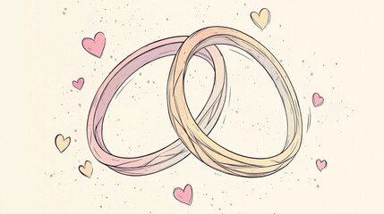 Romantic wedding rings with hearts illustration for valentine's day