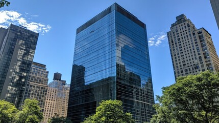 Fototapeta premium Striking Glass High-Rise Office Building in Urban Setting