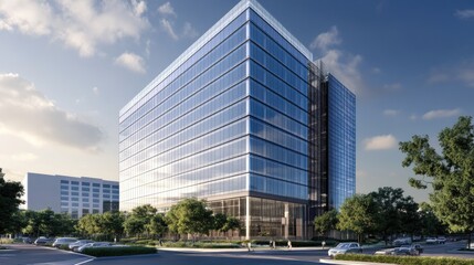 Obraz premium Modern High-Rise Office Building with Glass Facade