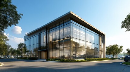 Fototapeta premium Modern Glass Office Building in Corporate Environment