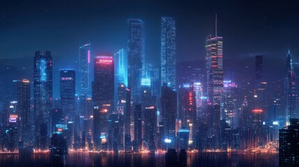 Naklejka premium Shenzhen skyline cityscape with skyscrapers in downtown panorama at night in Shenzhen, China, Shenzhen, China, skyline