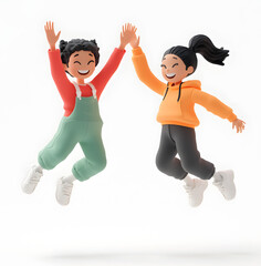 3D Render Two People Jumping