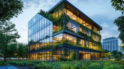 Obraz premium Modern Eco-Friendly Glass Office Building Design