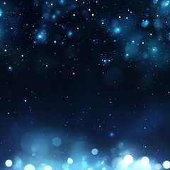 Obraz premium Cosmic-style dark background with sparkling blue and white bokeh lights, evoking a dreamy and magical sensation, Generative AI