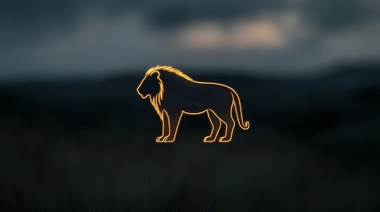 Fototapeta premium A golden outline of a lion stands out against a dark, blurred background.