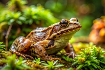 Obraz premium Candid Photography of a Brown Frog Camouflaged in its Natural Habitat, Showcasing the European Common Frog Blending Seamlessly into the Environment