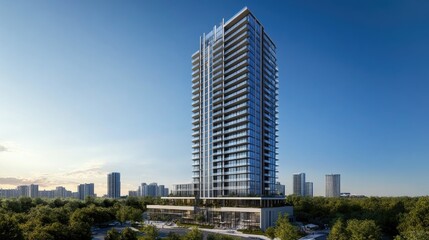 Obraz premium Contemporary High-Rise Building Against Clear Sky