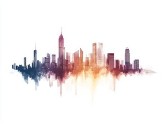 Obraz premium Urban Financial Landscape, a vibrant city skyline shaped by stock market data, illustrated in soft watercolor tones, blending finance and art