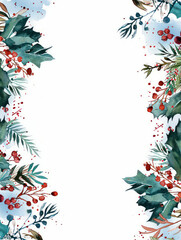Christmas watercolor card with floral elements