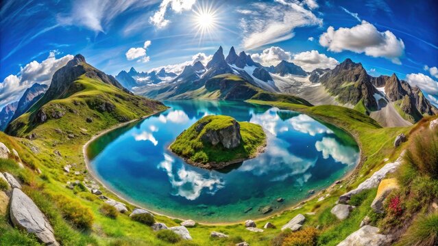Little Tiny Planet: Chaine des Fiz, Lac et Pointe Noire de Pormenaz &acirc;&euro;&ldquo; Stunning Panorama of Nature's Wonders, Alpine Scenery, and Serene Lakes in Captivating Landscape Photography