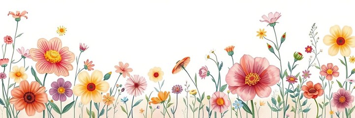 Obraz premium Whimsical illustrations of colorful flowers on a subtle background creating a sense of fantasy and wonder, colorful, abstract, whimsical