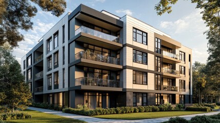 Obraz premium Modern Residential Apartment with Geometric Design Elements