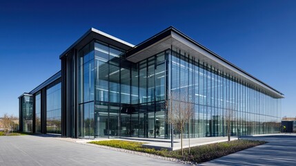 Fototapeta premium Modern Glass-Walled Office Building Exterior View