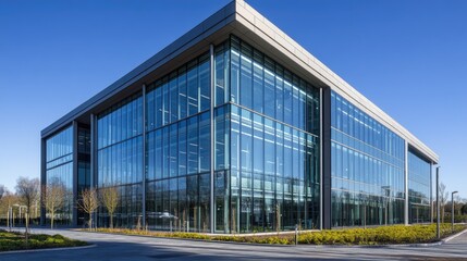 Fototapeta premium Modern Glass Office Building with Striking Design
