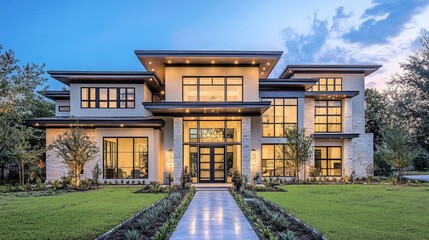 Obraz premium Modern High-End House with Symmetrical Design