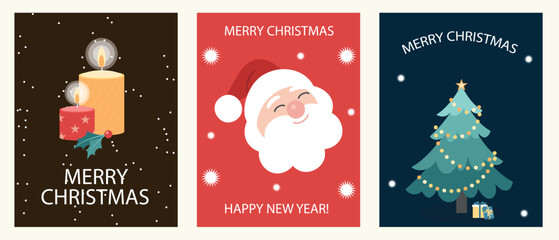 Christmas card collection, happy new year, merry christmas, santa claus, christmas tree