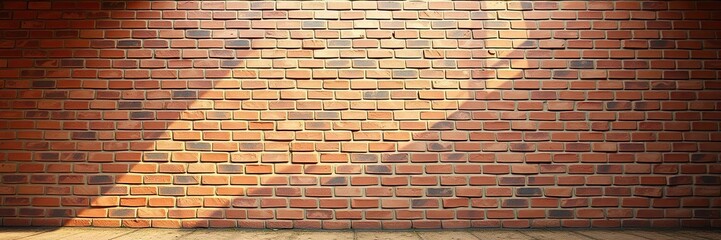 Fototapeta premium Wide-angle view of a red brick wall with rectangular bricks in a rustic natural setting, wall, construction, design