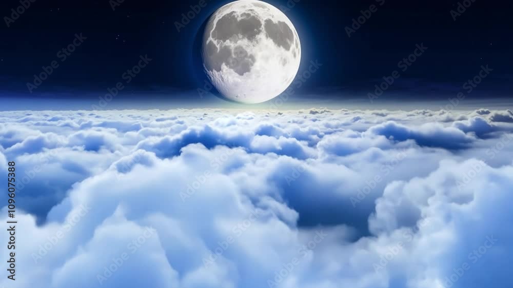 Fototapete a luminous full moon illuminates the night sky, casting a soft glow over layers of fluffy clouds, cr