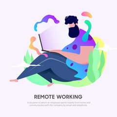 Remote Working Vector Flat Illustration with Modern Gradients. Eps.10