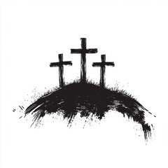 Logo of three crosses on top of a hill.