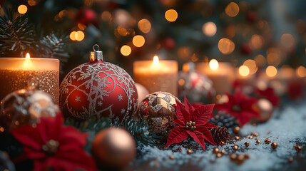 Christmas decorations creating festive atmosphere with warm lights