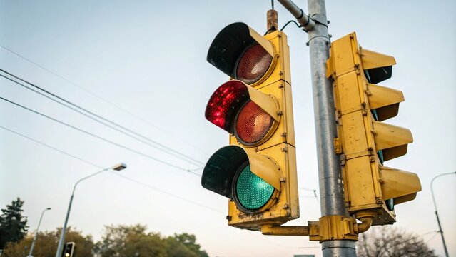 Yellow traffic light with bold brushstrokes and vibrant colors, traffic light, yellow light, brushstrokes