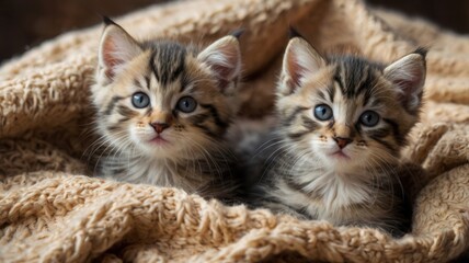 Obraz premium Two Adorable Kittens Snuggling Together