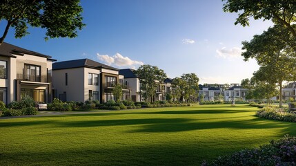 Fototapeta premium Modern Terraced Homes in Serene Suburban Setting
