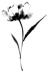 Chinese ink brush strokes flower element PNG transparent